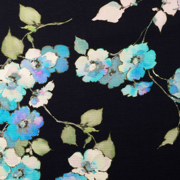 Plissé fabric Flowers Navy