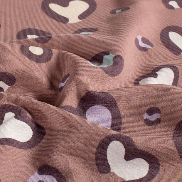 French Terry fabric Hearts Mauve