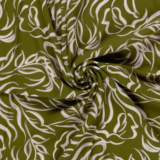 Viscose Twill fabric Khaki Green printed 