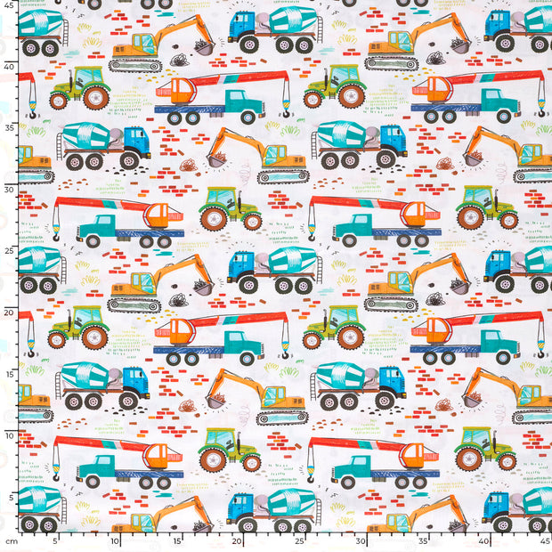 Cotton Poplin fabric Tractors Off White