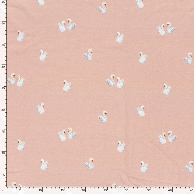 Cotton Jersey GOTS organic fabric Swans Light Pink