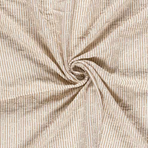 Cotton Poplin fabric Beige embroidered 