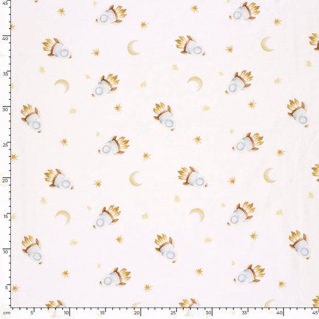Cotton Jersey GOTS organic fabric Rockets Off White