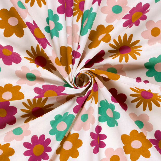 Cotton Poplin fabric Off White printed 