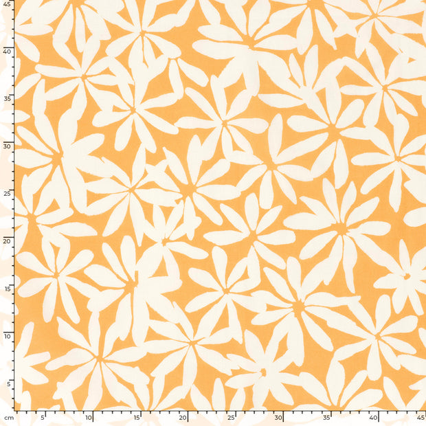 Cotton Satin fabric Flowers Oker