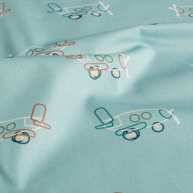 Cotton Poplin fabric Aeroplanes Baby Blue