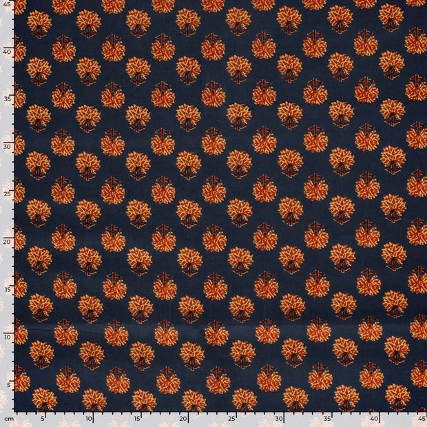 Voile fabric Flowers Indigo