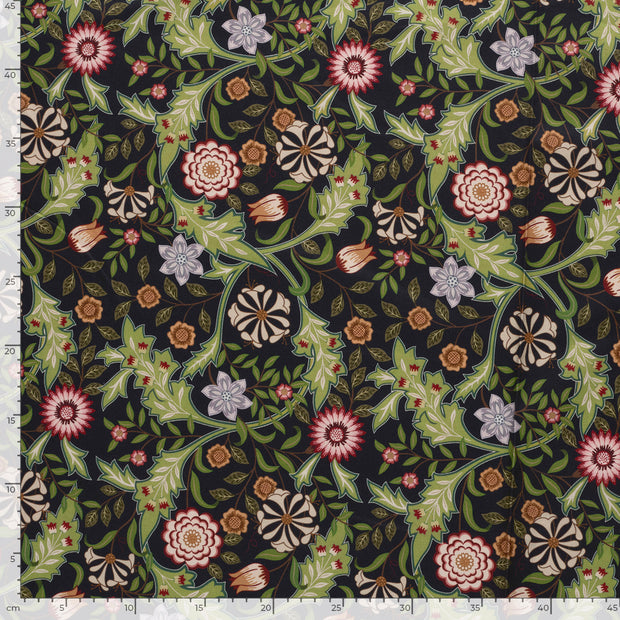 Panama fabric Flowers Green