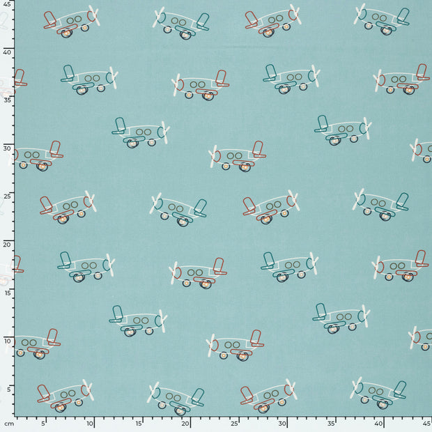 Cotton Poplin fabric Aeroplanes Baby Blue