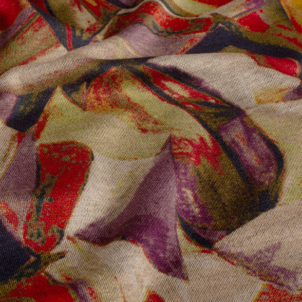Poly Viscose Jersey fabric Abstract Dark Red