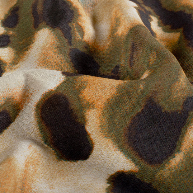 Viscose Nylon Crepe fabric Flowers Khaki Green