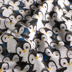digital printed Penguins Cobalt