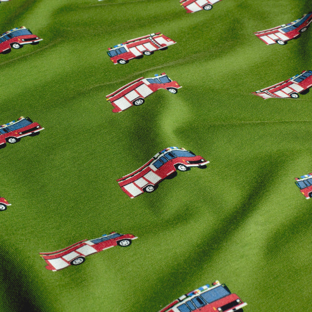 Jersey fabric Firetrucks Khaki Green