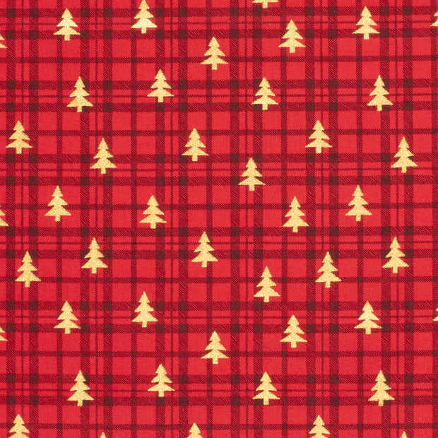 Cotton Poplin fabric Trees Red