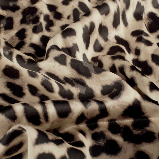 Satin Duchesse fabric Leopards Beige