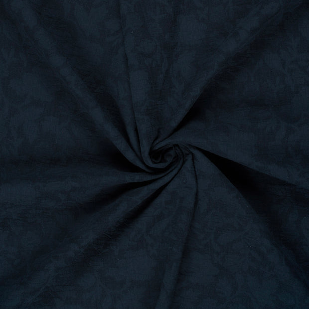Woven Cotton Linen fabric Navy embroidered 