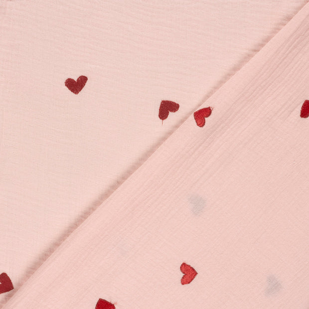 Muslin fabric Hearts embroidered 