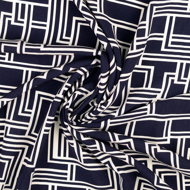 Viscose Poplin fabric Navy printed 