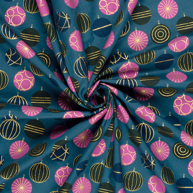 Cotton Poplin fabric Petrol printed and foil 