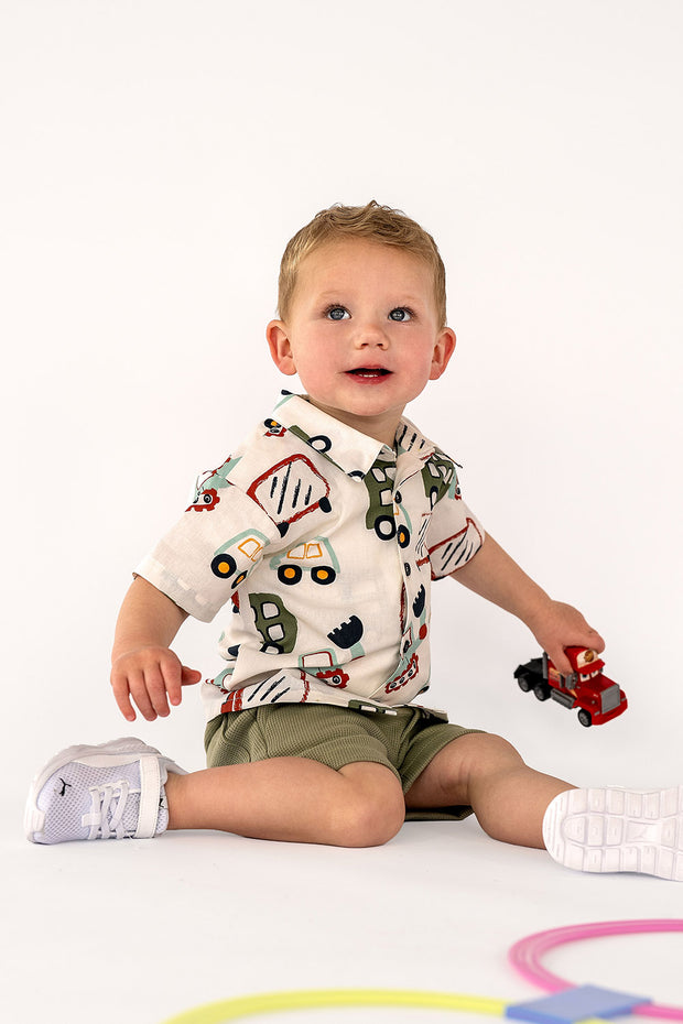 Cotton Poplin fabric Vehicles Off White