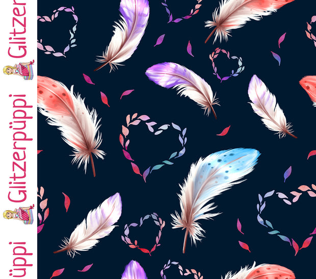 French Terry fabric Feathers Navy