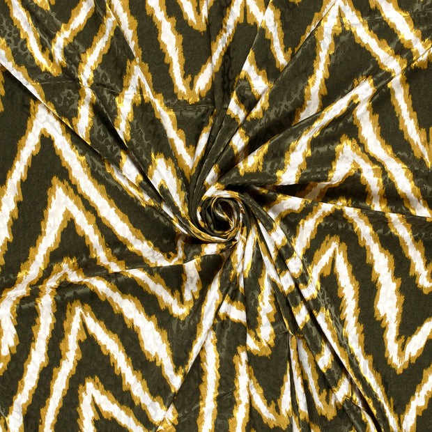Satin Jacquard fabric Khaki Green printed 