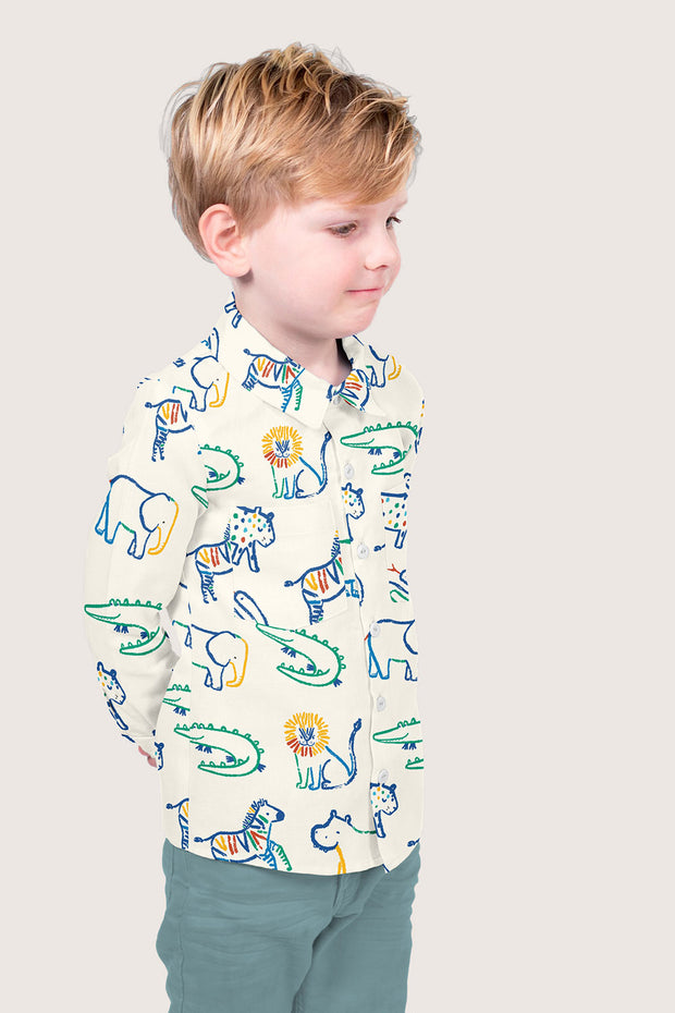 Cotton Poplin fabric Animals Off White