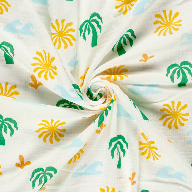 Muslin fabric Off White printed 