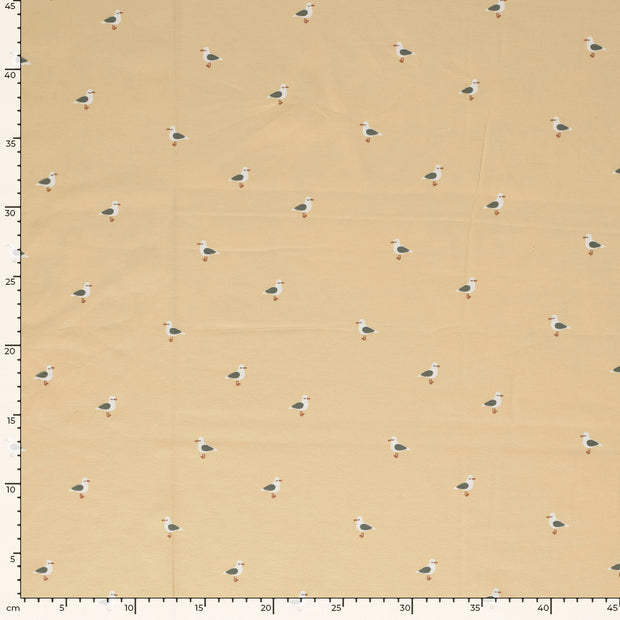 Jersey fabric Birds Beige