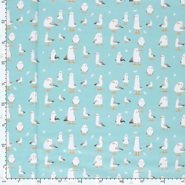 Cotton Poplin fabric Birds Baby Blue