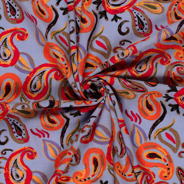Woven Cotton Viscose fabric Lila slub printed 