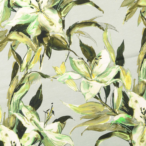 Jersey stof Bloemen Olijf Groen