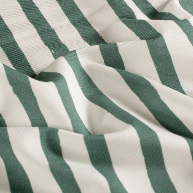 French Terry GOTS organic fabric Stripes Dark Green