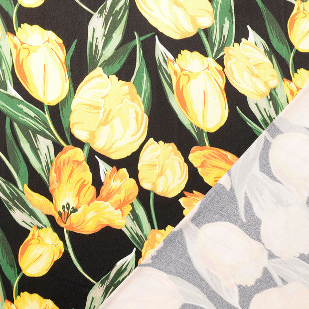 Viscose Satin fabric Yellow digital printed 