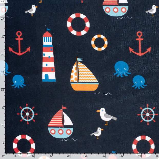 Beach towel fabric Sailboats Navy