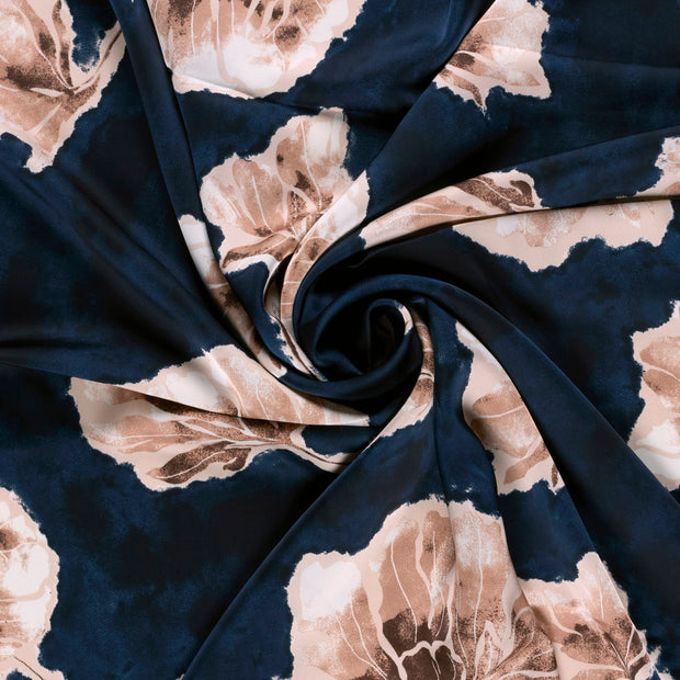 Satin Duchesse fabric Navy printed 