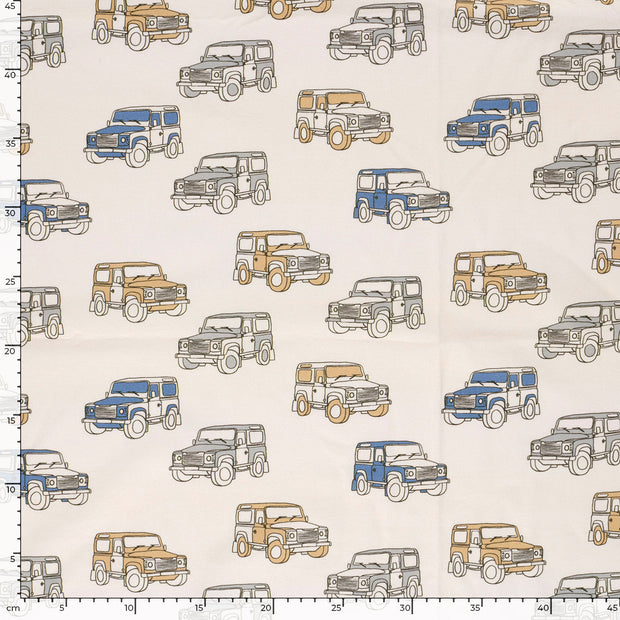 Jersey fabric Cars Off White