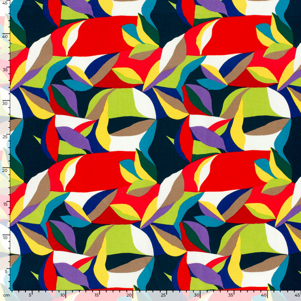 Cotton Satin fabric Leaves Red