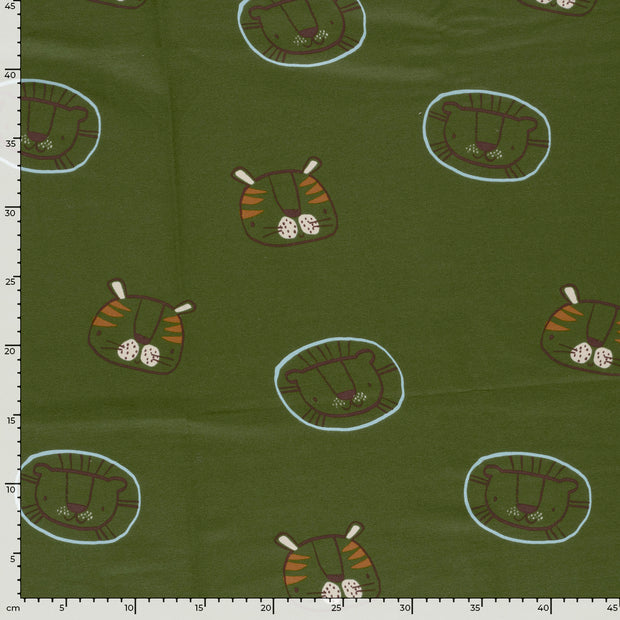 French Terry fabric Lions Khaki Green