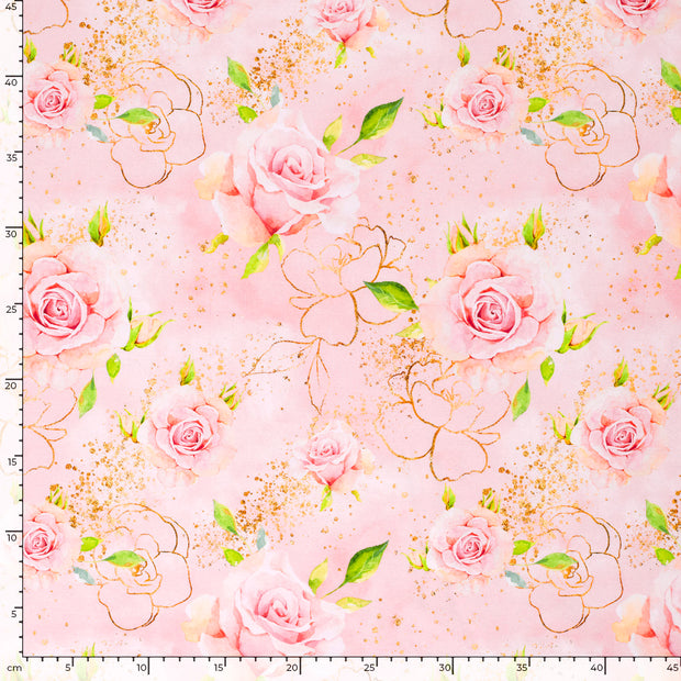 French Terry fabric Roses Light Pink