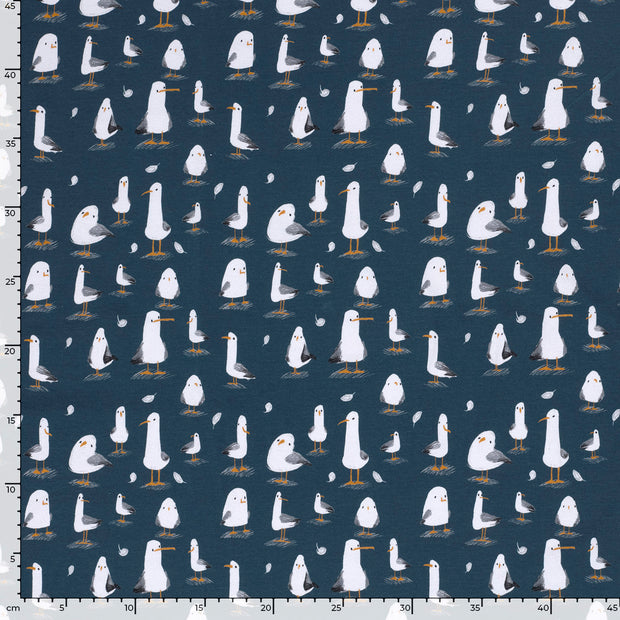 Jersey fabric Birds Navy