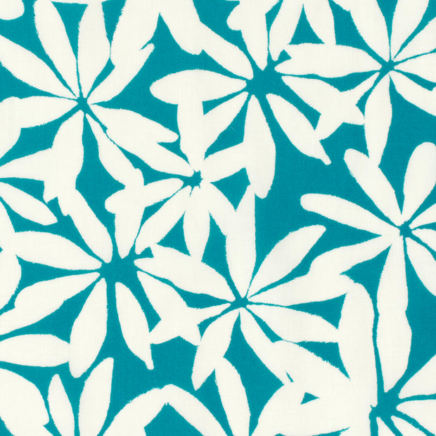 Cotton Satin fabric Flowers Petrol