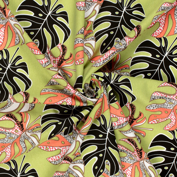 Woven Viscose Linen fabric Lime Green printed 