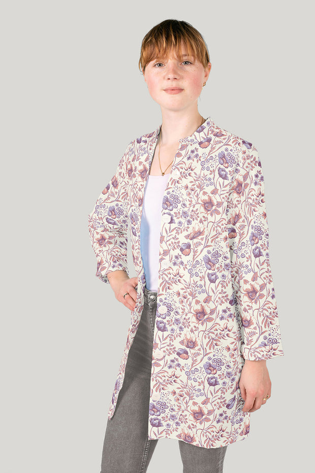 Cotton Poplin fabric Flowers Off White