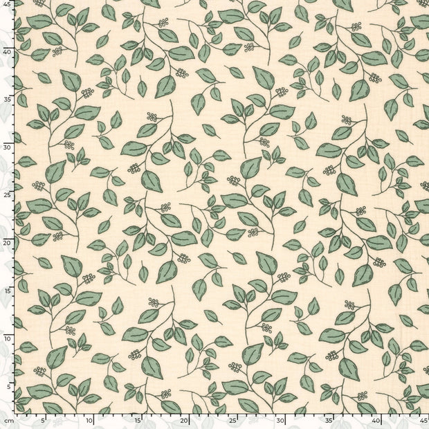 Muslin fabric Leaves Beige