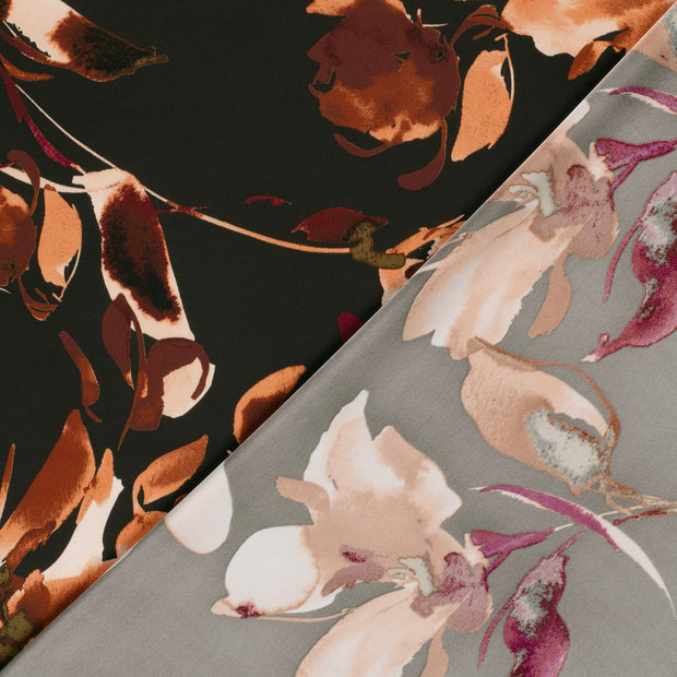 Satin Duchesse fabric Flowers printed 