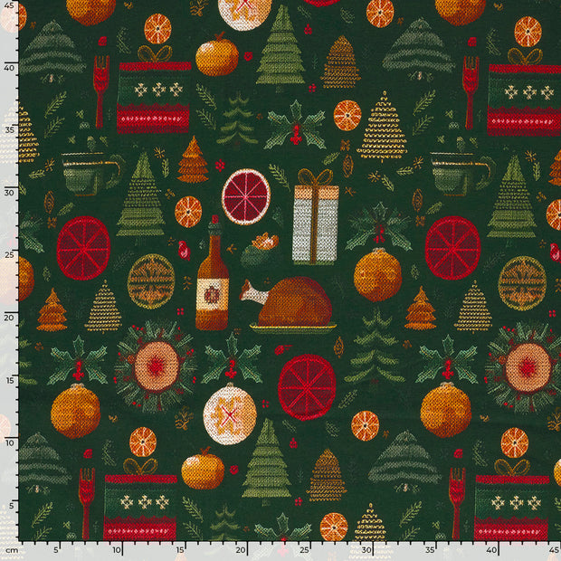 French Terry fabric Christmas Black