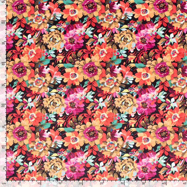Velvet fabric Flowers Black