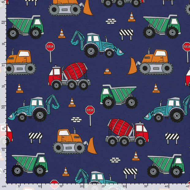 French Terry fabric Vehicles Indigo