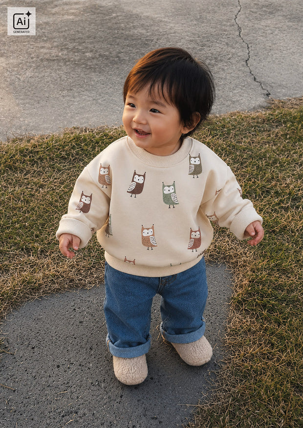 French Terry stof Uilen Beige